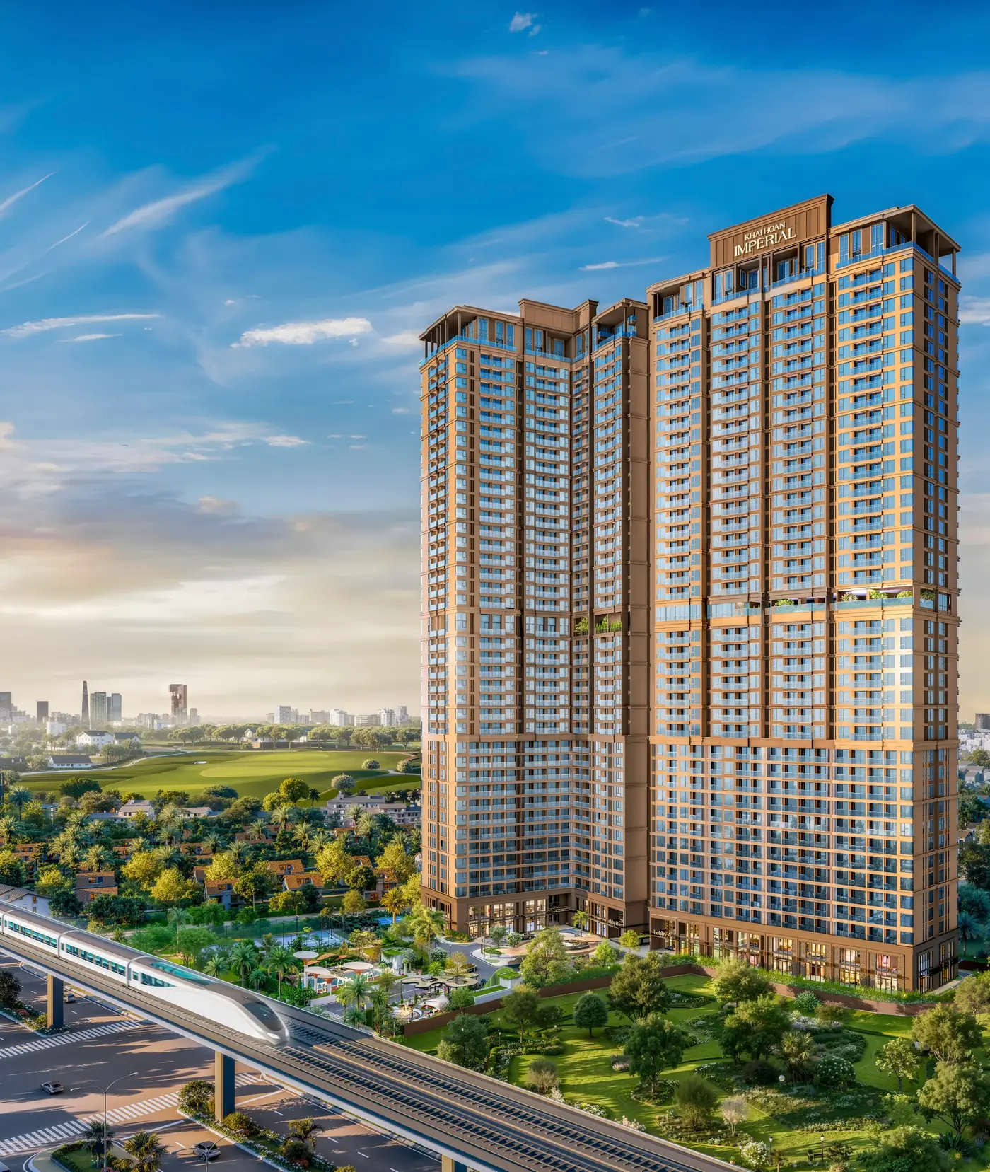 Phối cảnh tổng thể dự án Khai Hoan Imperial mặt tiền Quốc lộ 13 Thuận An với các block căn hộ cao tầng