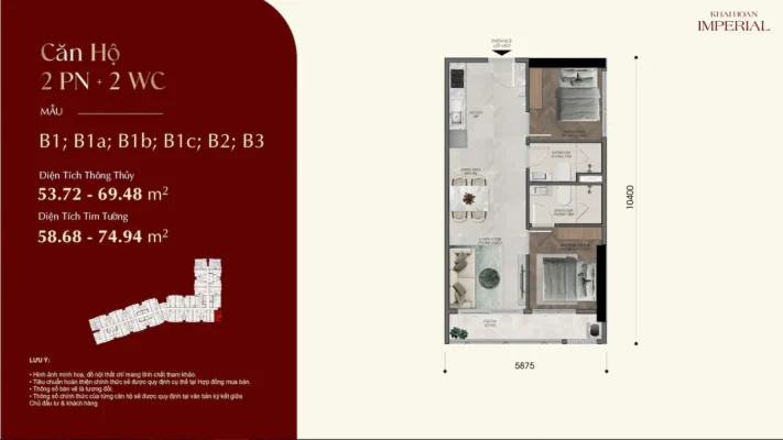 Layout căn hộ 2PN 2WC Khai Hoan Imperial