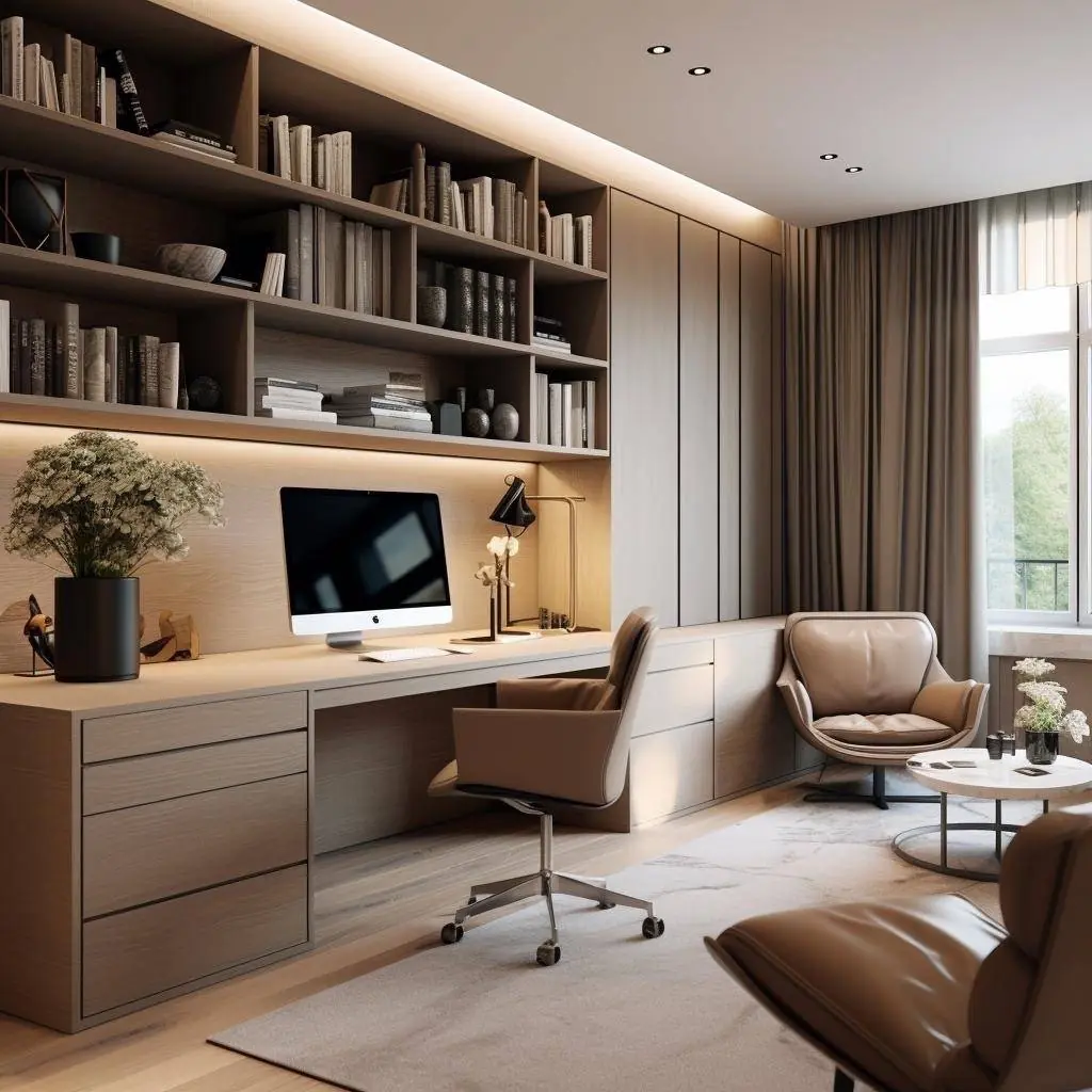 Góc làm việc tại nhà trong căn hộ Bespoke Khai Hoan Imperial với ánh sáng tự nhiên và bố trí ergonomic